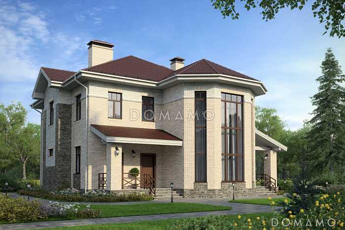 Проект солидного загородного дома с вторым светом и витражным остеклением