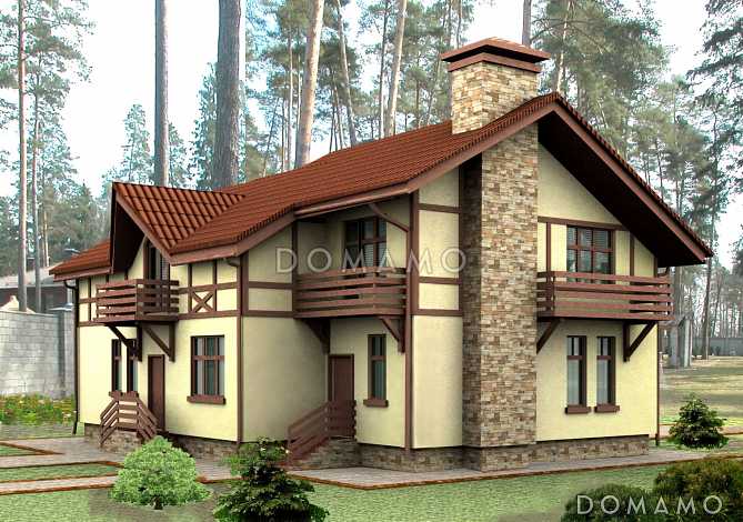 Проект коттеджа с четырьмя балконами