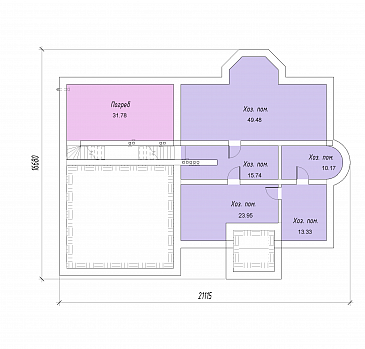 Проект двухэтажного дома с цокольным этажом, гаражом, эркером и террасой / План цокольного этажа