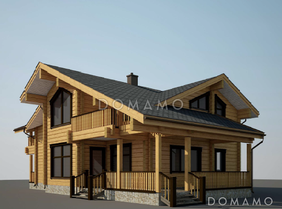 Проект дома из клееного бруса с угловой террасой