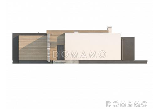 Проект одноэтажного дома из газобетона с плоской крышей, большой площадью остекления и крытой террасой, увеличенная версия / Фасад 3