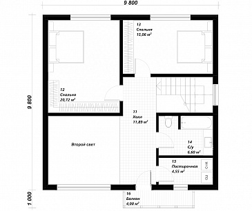 Проект двухэтажного дома в европейском стиле по каркасной технологии со вторым светом  / План 2 этажа