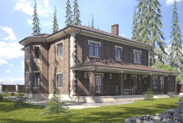 Проект загородного дома с гаражом, сауной, террасой, спортзалом