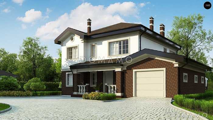 Проект двухэтажного дома из кирпича с четырьмя спальнями и гаражом, адаптированный для строительства в сейсмоопасных районах 