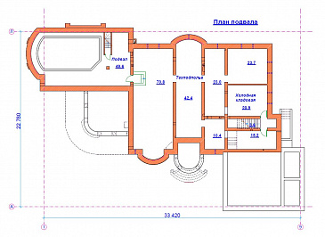 Проект кирпичного дома с бассейном / План цокольного этажа