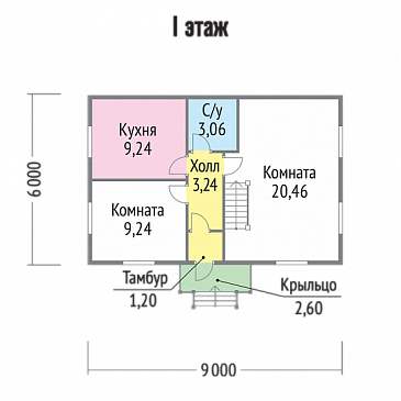 Проект яркого дома из бруса / План 1 этажа