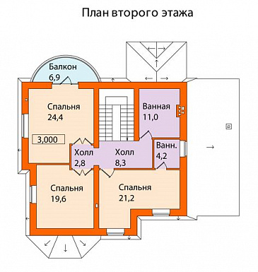 Проект кирпичного дома с эркером в виде полубашенки на главном фасаде / План 2 этажа