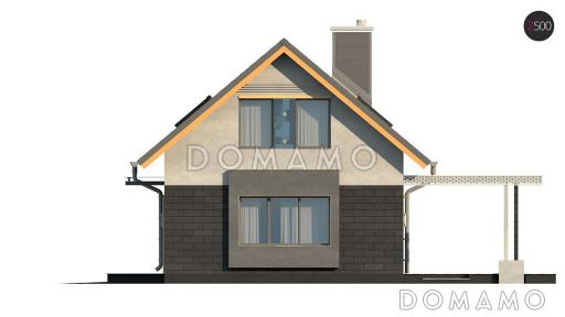 Проект компактного одноэтажного дома из кирпича с ночной зоной на мансардном этаже и с гаражом / Фасад 4