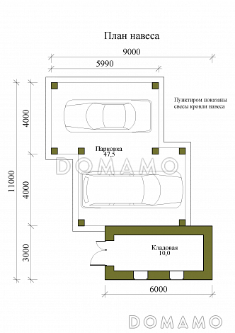 Проект навеса на два машиноместа с кладовой / План 1 этажа