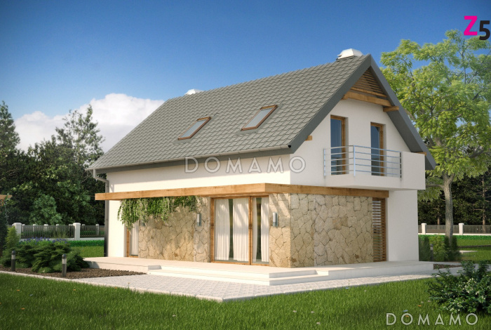 Проект одноэтажного мансардного дома из газобетона с кабинетом, тремя спальнями и хозяйской гардеробной