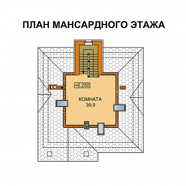 Проект дома с цокольным этажом и большой крытой террасой / План мансардного этажа