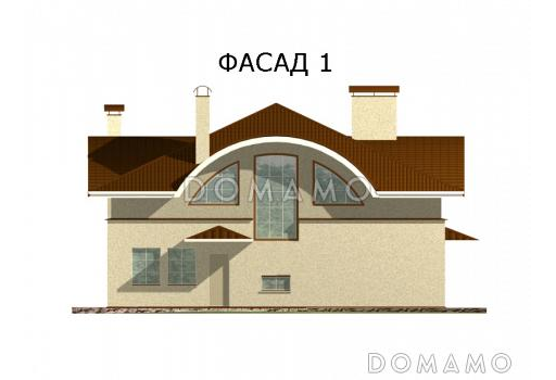 Проект одноэтажного дома с мансардой, с зоной СПА на цокольном этаже / Фасад 1