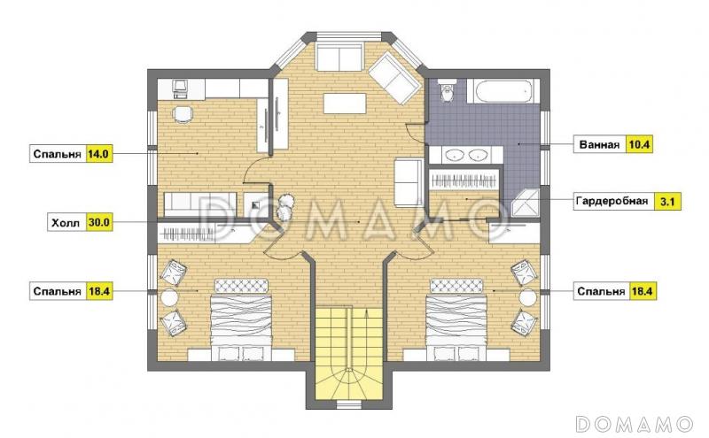 Проект дома из пеноблоков с эркером и гаражом для одной машины / План мансардного этажа