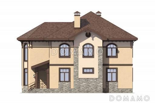 Проект оштукатуренного двухэтажного коттеджа в стиле модерн / фасад справа