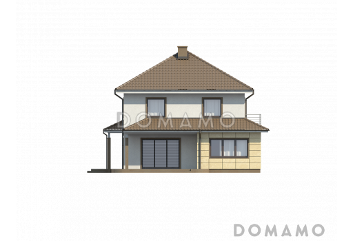 Проект просторного современного двухэтажного дома из кирпича, с пятью комнатами, бильярдной и гаражом / Фасад 4