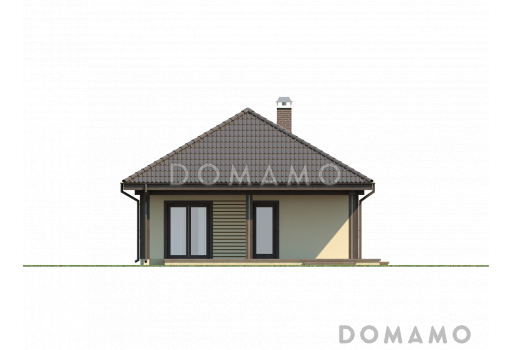 Проект компактного одноэтажного дома из кирпича с двумя спальнями и боковой террасой / Фасад 4