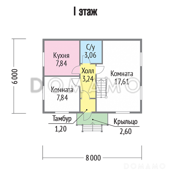 Проект миниатюрного дома из клееного бруса / План 1 этажа