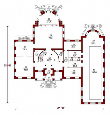 Проект двухэтажного особняка со львами у парадного входа / План 1 этажа