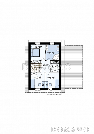 Проект двухэтажного дома из кирпича с кабинетом и гаражом справа / План 2 этажа