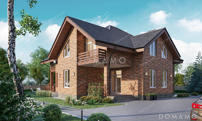 Проект одноэтажного дома с мансардой и просторной террасой