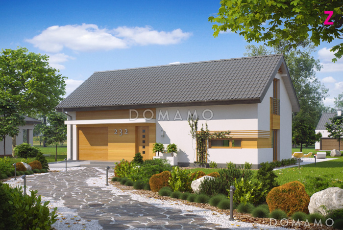 Проект одноэтажного дома из газобетона с ночной зоной на мансардном этаже и гаражом