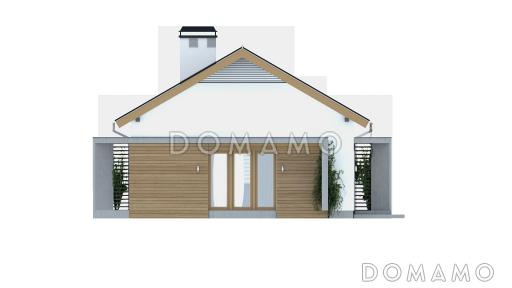 Проект компактного одноэтажного дома из газобетона с двумя спальнями, светлой дневной зоной и кладовой рядом с кухней / Фасад 1