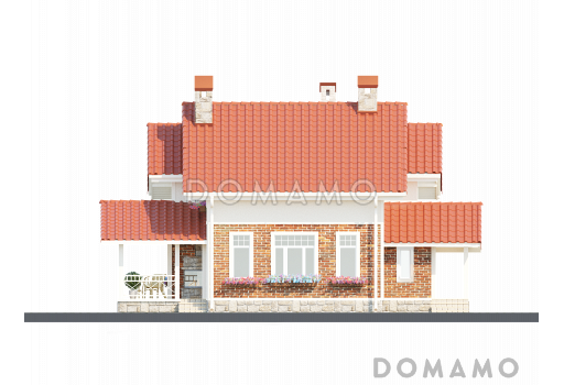 Проект коттеджа с эргономичной планировкой и террасой с барбекю / Фасад 1