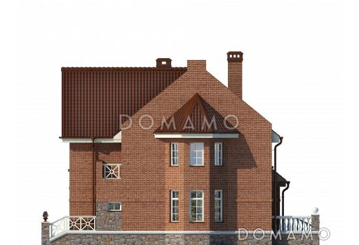 Проект дома с эркером, открытой террасой, балконом, гостиной с камином, гостевыми на мансардном этаже / Фасад 2