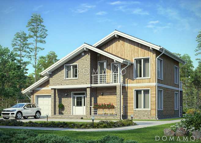 Проект загородного дома с длинным балконом