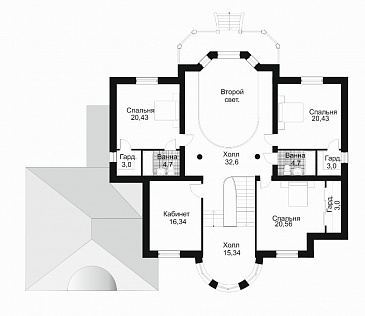 Проект дома с большим круглым эркером / План 2 этажа