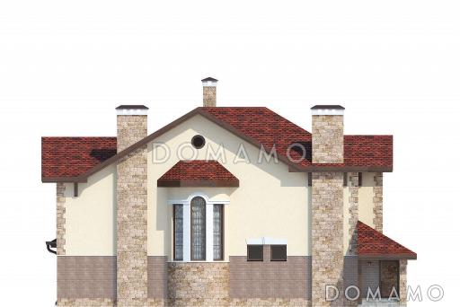 Дом с полукруглым эркером, смежным холлом, гостиной и столовой,  мансардным помещением / Фасад 2