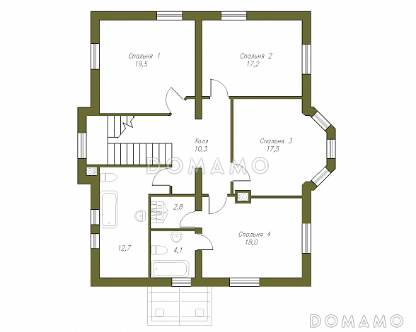 Проект кирпичного коттеджа с подвалом и мансардой / План 2 этажа