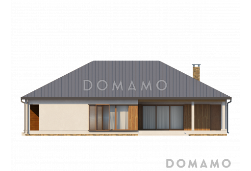 Проект одноэтажного дома из газобетона со встроенным гаражом на два автомобиля / Фасад 2
