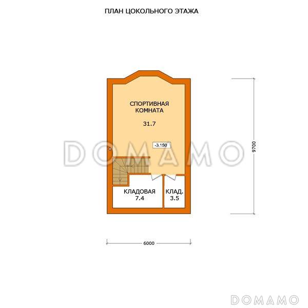 Проект дома с цокольным этажом и большой кухней-столовой / План цокольного этажа