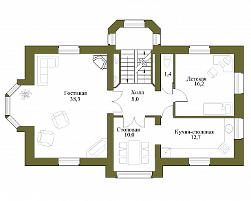 Проект просторного коттеджа с гаражом и сауной / План 2 этажа