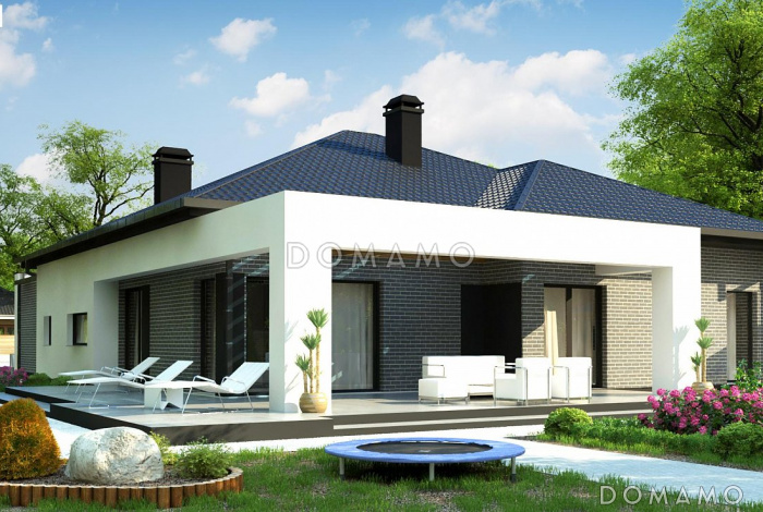 Проект комфортного одноэтажного дома из газобетона с тремя спальнями, кабинетом и гаражом