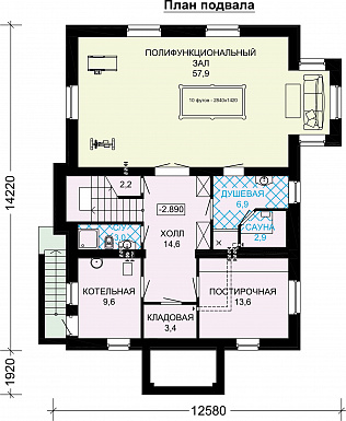 Проект кирпичного трехэтажного особняка / План цокольного этажа