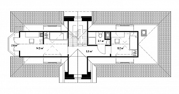 Проект большого коттеджа для узкого участка / План мансардного этажа