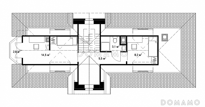 Проект большого коттеджа для узкого участка / План мансардного этажа