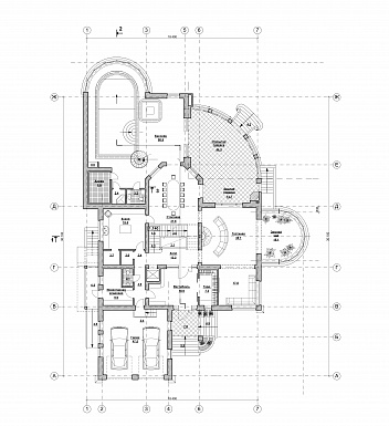 Проект просторного коттеджа в стиле модерн с бассейном и гаражом / План 1 этажа
