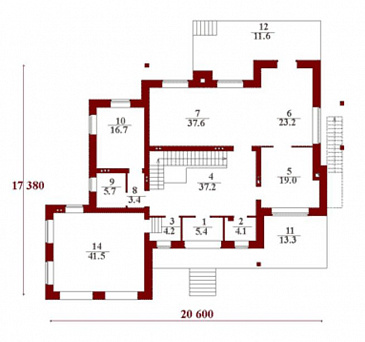 Проект дома с цокольным этажом в стиле фахверк / План 1 этажа