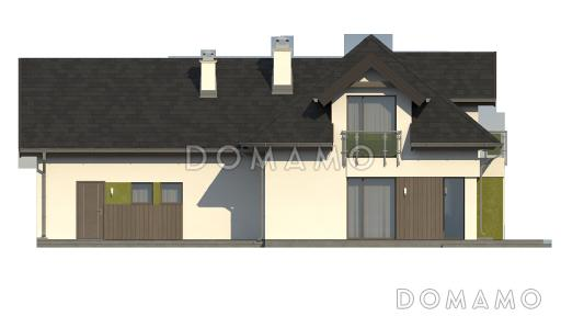 Проект одноэтажного мансардного дома из газобетона с кабинетом, гаражом на два автомобиля и большой мансардной комнатой / Фасад 2