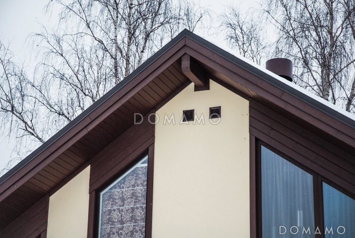 Проект каркасного дома с террасой, мансардой и вторым светом