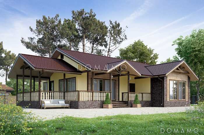 Проект одноэтажного дома из клееного бруса с тремя спальнями