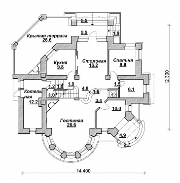 Проект компактного коттеджа в стиле модерн / План 1 этажа