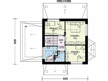 Проект дома из кирпича с гаражом, эркером в кухне, террасой / План мансардного этажа
