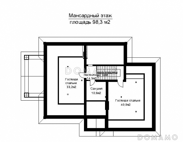 Проект двухэтажного загородного дома с высоким крыльцом / План мансардного этажа