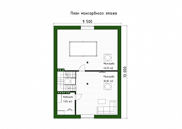Проект двухэтажного дома с мансардой, мастер-спальней и остекленной террасой / План мансардного этажа