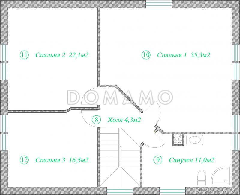Проект увеличенного коттеджа в европейском стиле. / План мансардного этажа