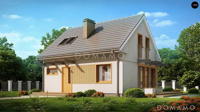 Проект компактного одноэтажного мансардного дома из кирпича с дополнительной спальней на первом этаже и тремя спальнями на мансарде